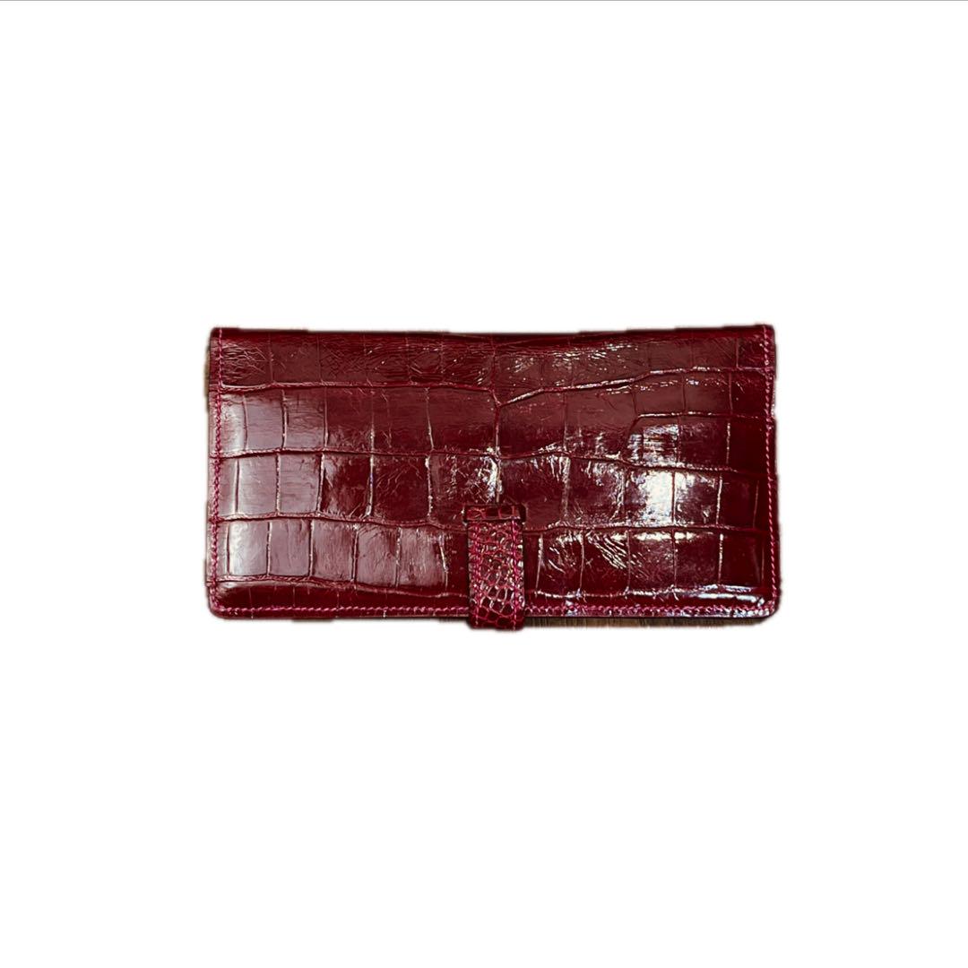 エルメス ベアンスフレ アリゲーター 財布 ボルドー HERMES - エルメス 二つ折り財布 ベアンスフレ アリゲーター