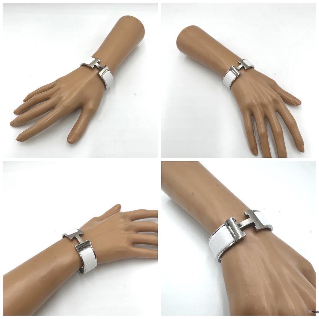 HERMES エルメス　バングル　Hマーク　ホワイト　シルバー　0331