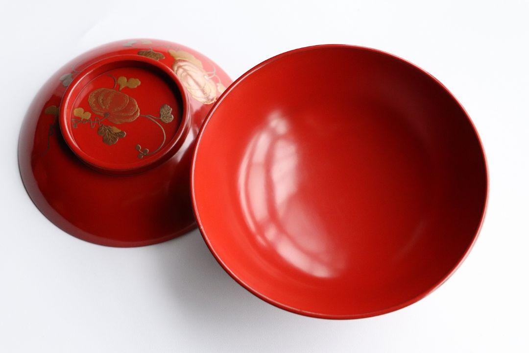 時代木製漆器 野菜高蒔絵 朱塗 吸物椀 南瓜 茶懐石道具 漆芸【CK99】
