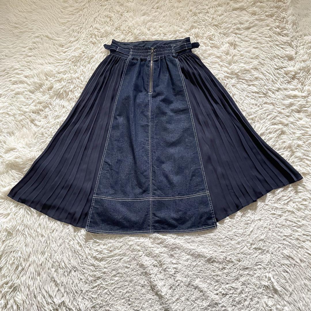 【美品】grove デニムサイドプリーツロングスカート LL