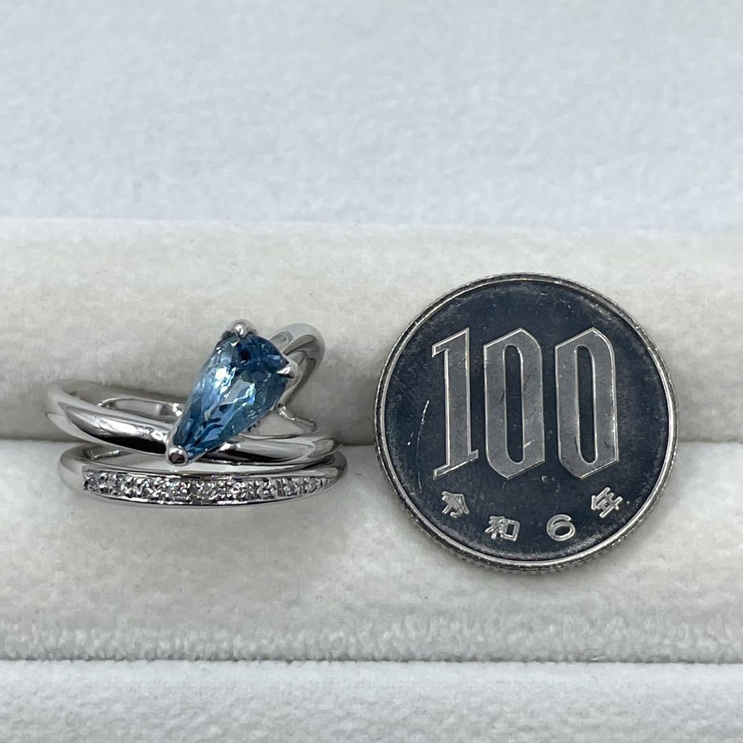 pt900 サンタマリアアクアマリン1.25ct ダイヤ0.08ct リング