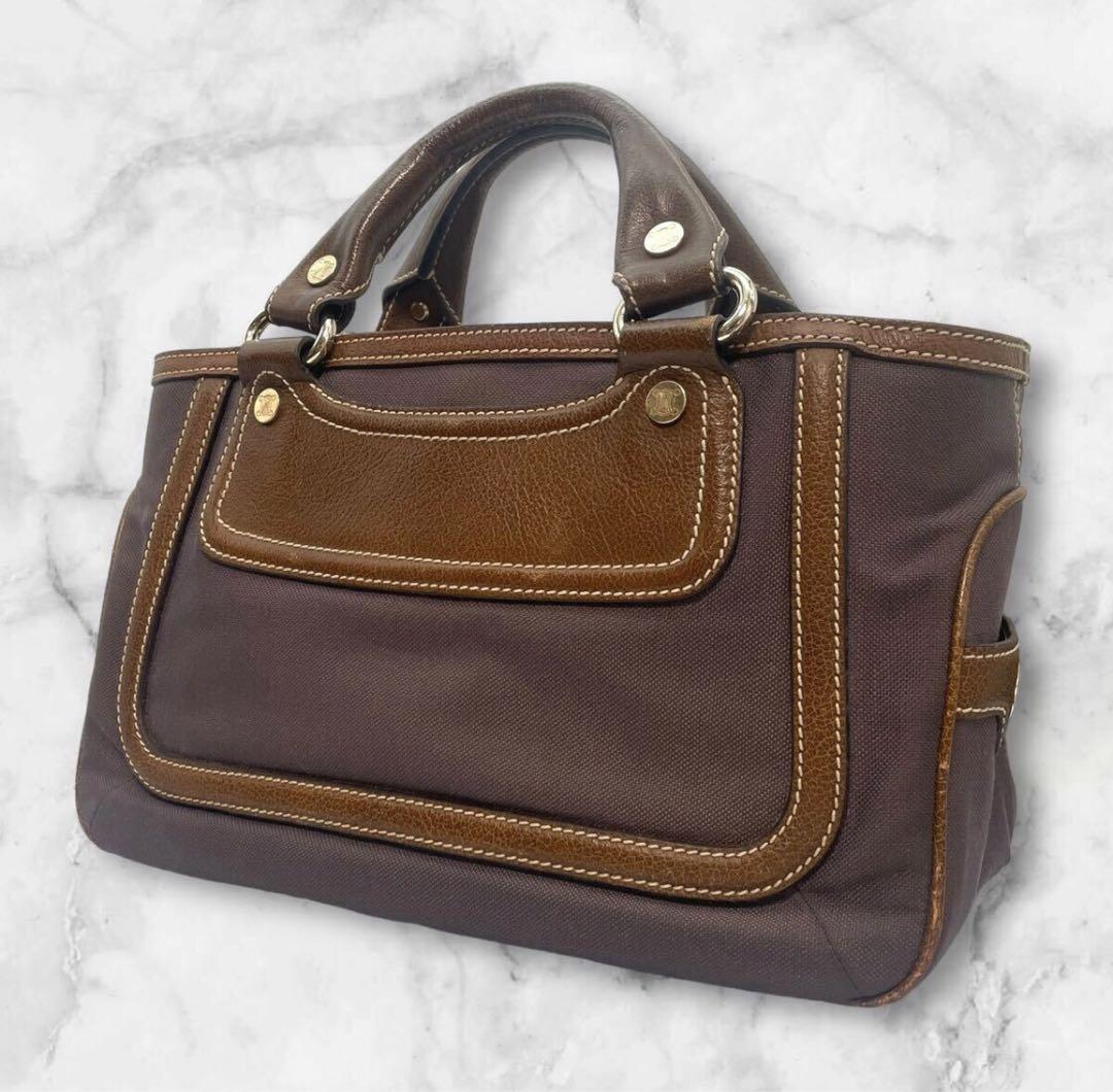 CELINE セリーヌ ブギーハンドバッグ キャンバスレザー マカダム金具