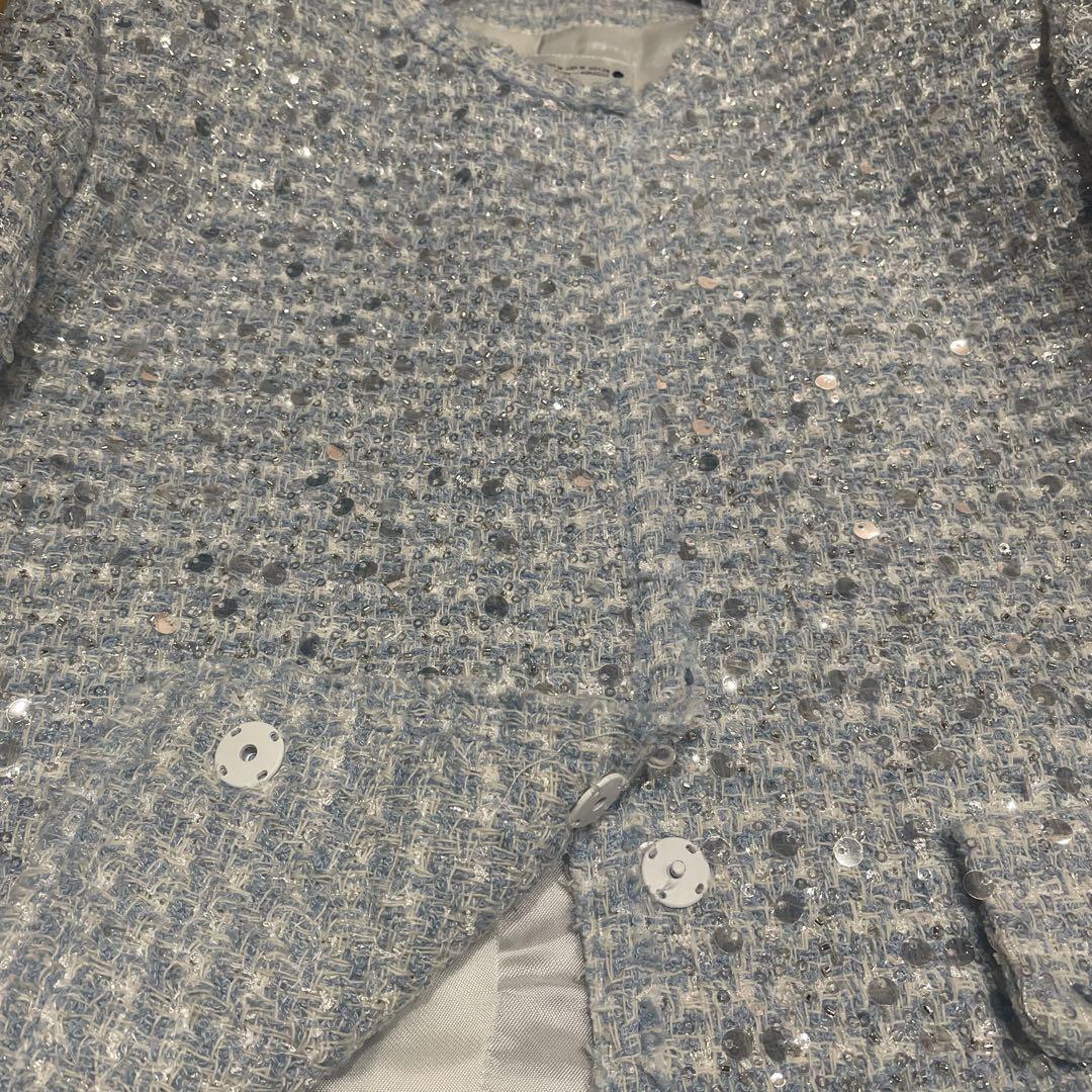 Zara スパンコール付きノーカラージャケット