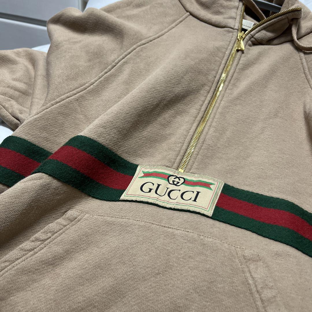 GUCCIハーフジップフーデッドパーカー ベージュ サイズ：XXXS