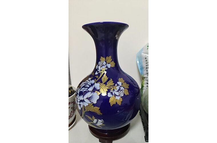 濃紺 陶器 花瓶 花模様
