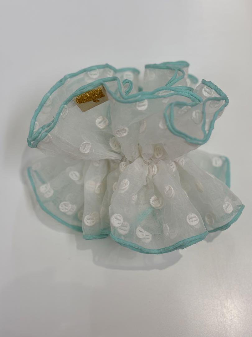美品　フェフェ　fafa ドット柄 シフォンシュシュ ミントグリーン