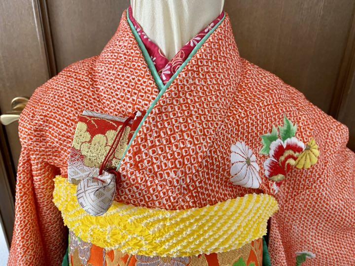 本物思考の方に。朱赤総絞り、刺繍古典柄、七五三 七歳コーディネート
