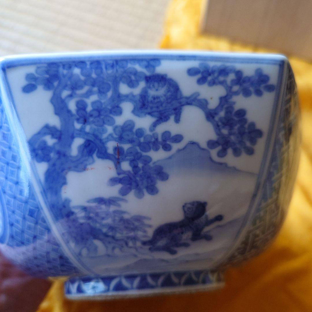 中国　南京焼　景徳窯　染付六角鉢　箱つき