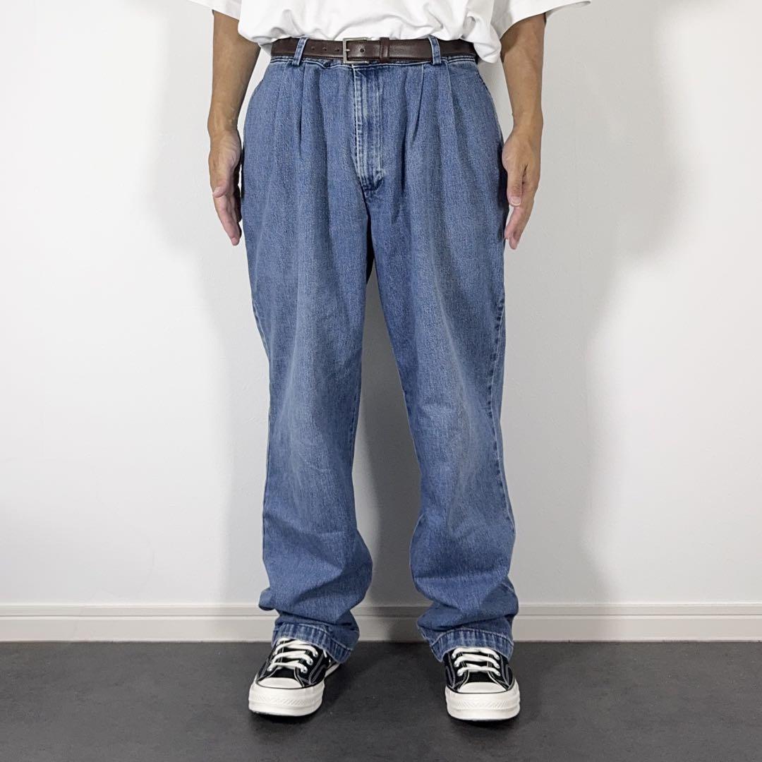 dockers デニムスラックス　ドッカーズ　ツータック　33×30 DOCKERS デニムスラックス ドッカーズ ツータック W36L32 古着