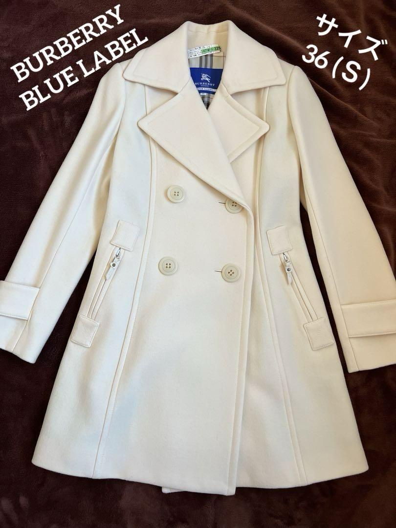 Burberryバーバリーブルーレーベル　ロングコート白ウール36sノバチェック