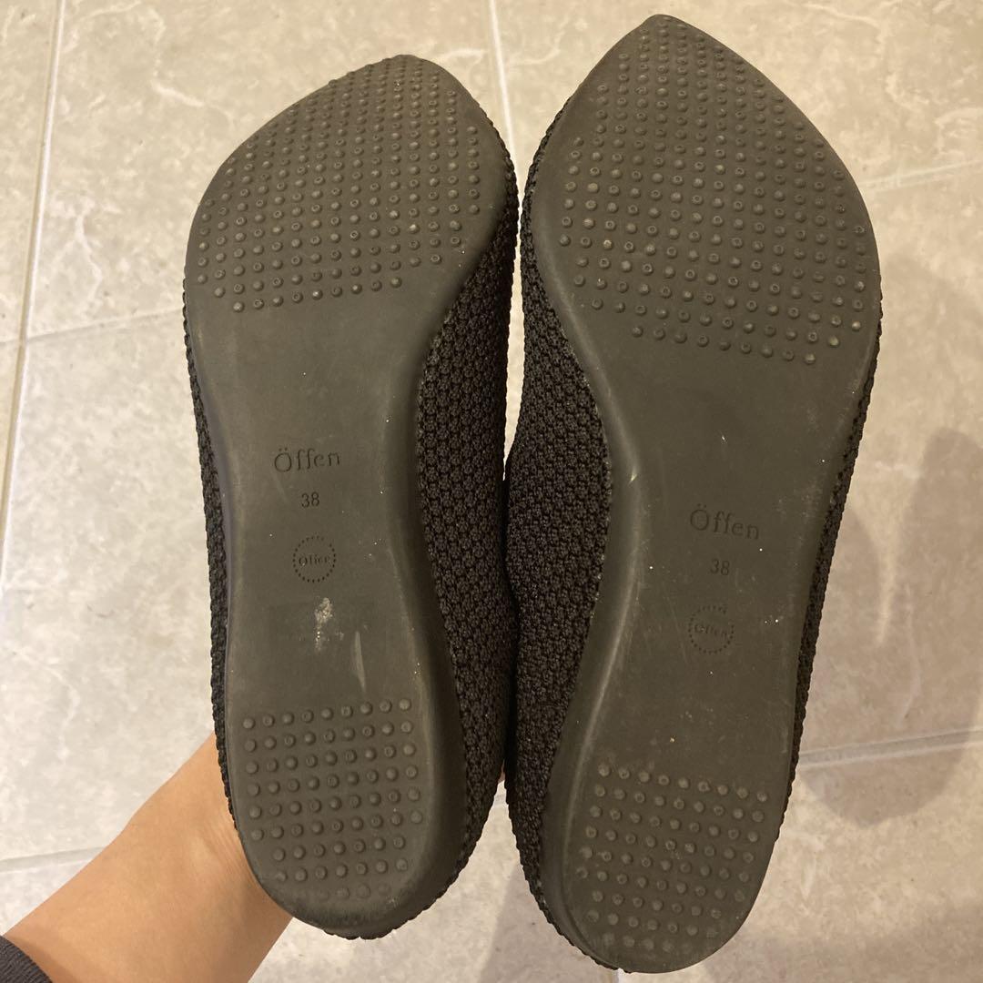 美品 offen オッフェン スカラップパターン フラットシューズ 黒 23