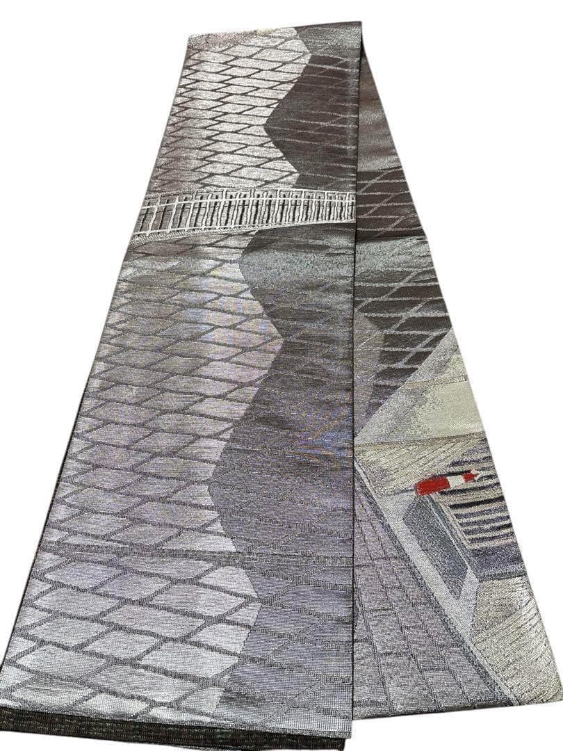 A19 未使用 美品袋帯 リバーシブル 幾何科学模様 金糸 シルクコード A19 未使用 美品袋帯 リバーシブル 幾何科学模様 金糸 シルクコード