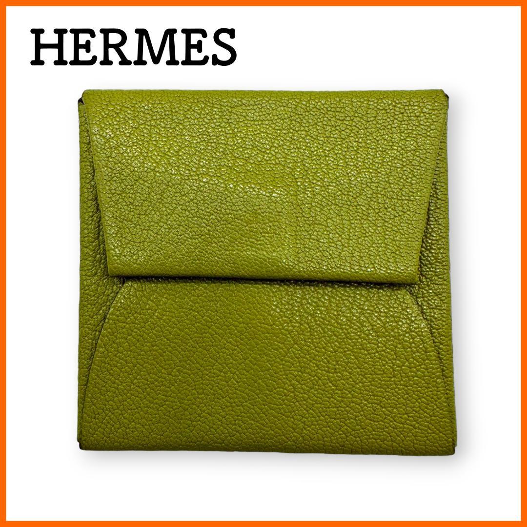 HERMES コインケース バスティア 小銭入れ レザー グリーン D刻印