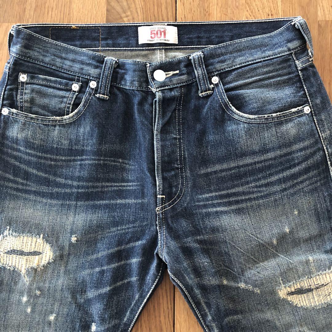 キムタク着用 リーバイス501 フィリピン製 フェイティッドブルーリペアード