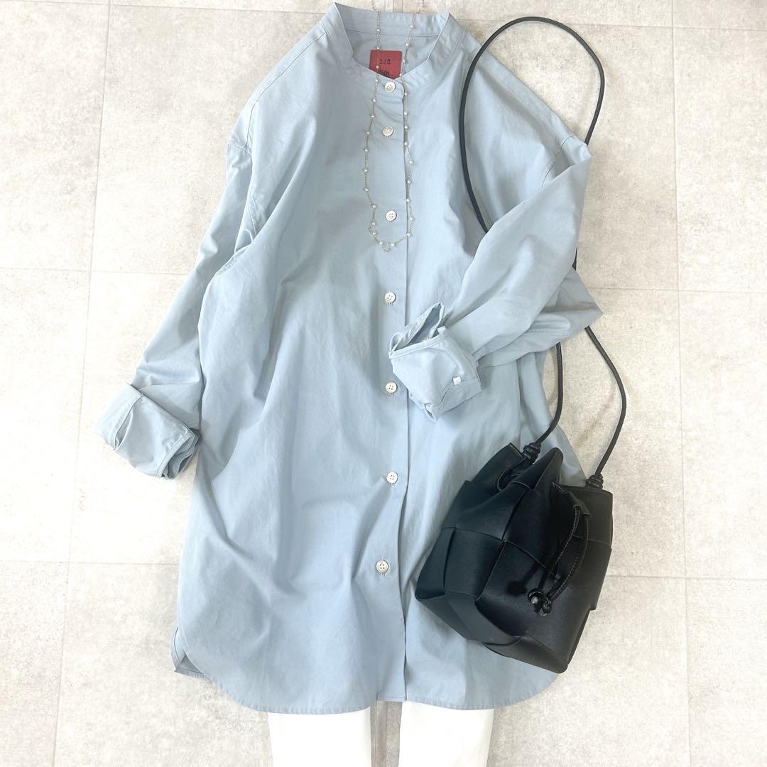 美品 23区 5525gallery コットンタイプライター バンドカラーシャツ