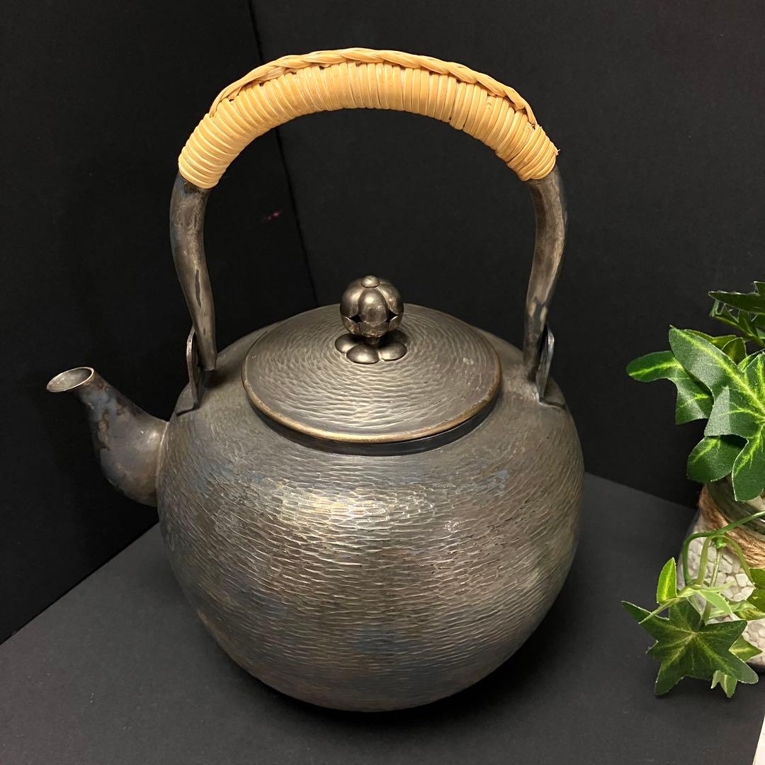 煎茶道具 白銅製 杉目 湯沸しやや傷や汚れあり