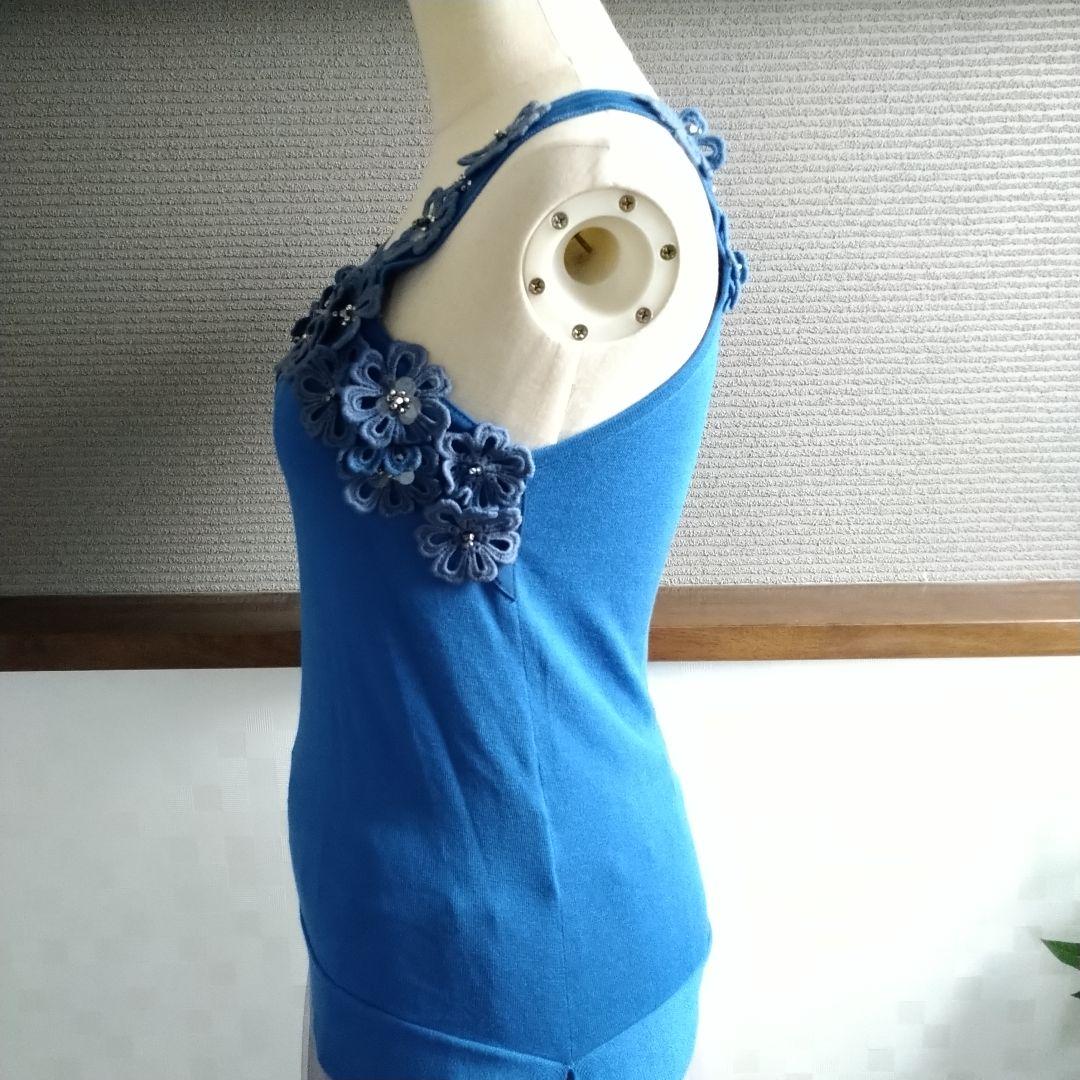 viaggio blu 花刺繍タンクトップ ビーズ キャミソール リボン M