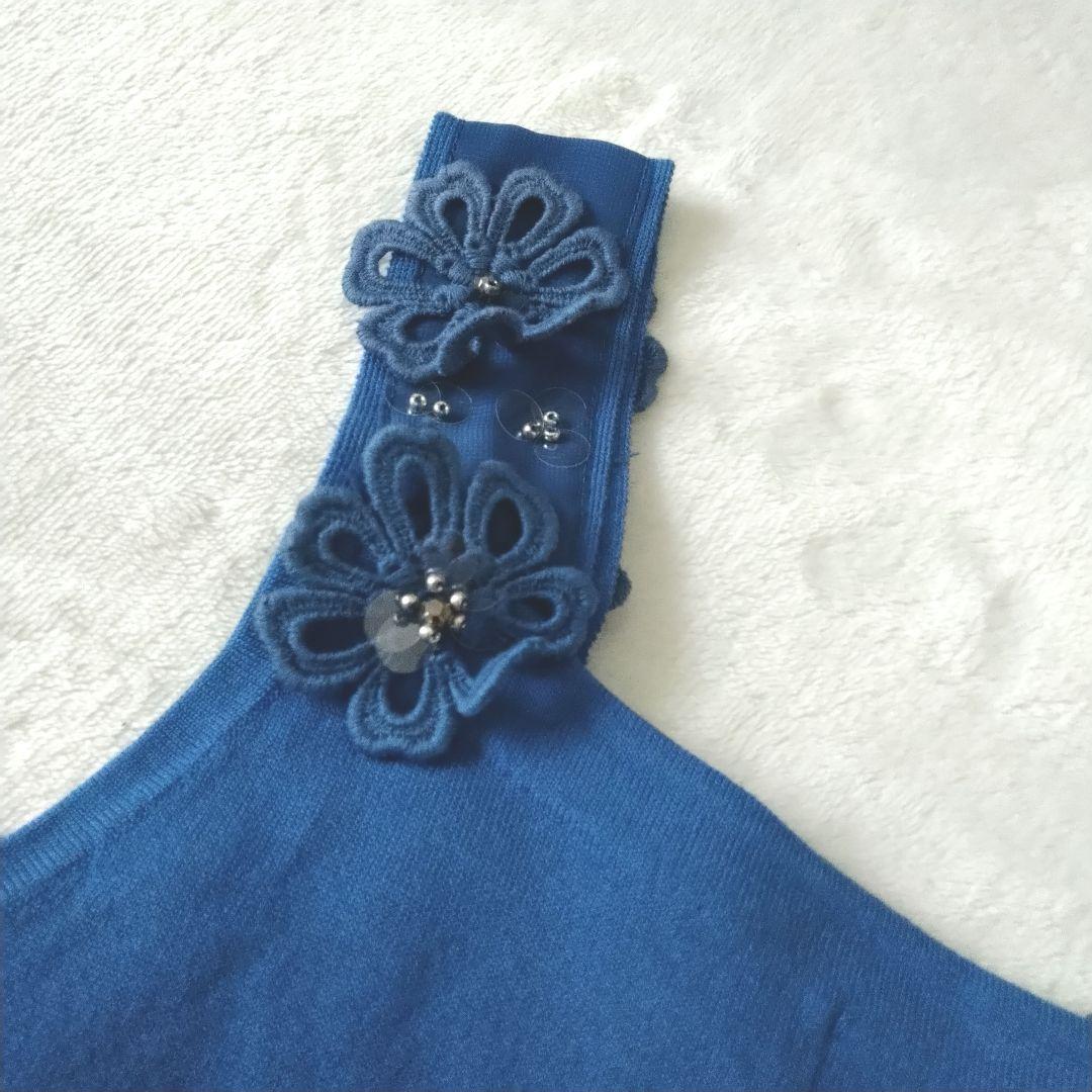 viaggio blu 花刺繍タンクトップ ビーズ キャミソール リボン M