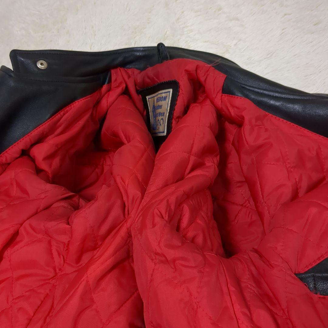 美品　フリーダム　ダブルライダース2XL 　黒　裏地赤キルティング　牛革