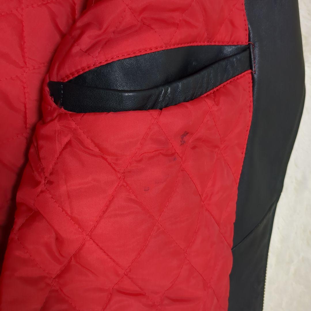 美品　フリーダム　ダブルライダース2XL 　黒　裏地赤キルティング　牛革