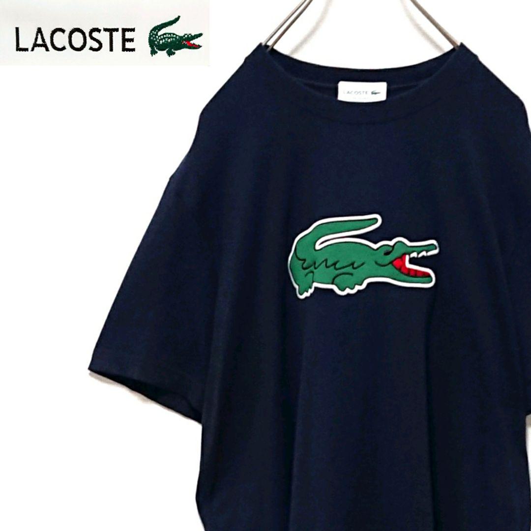 人気モデル ラコステ デカワニ 刺繍 ワッペン ロゴ ネイビー 半袖 Tシャツ