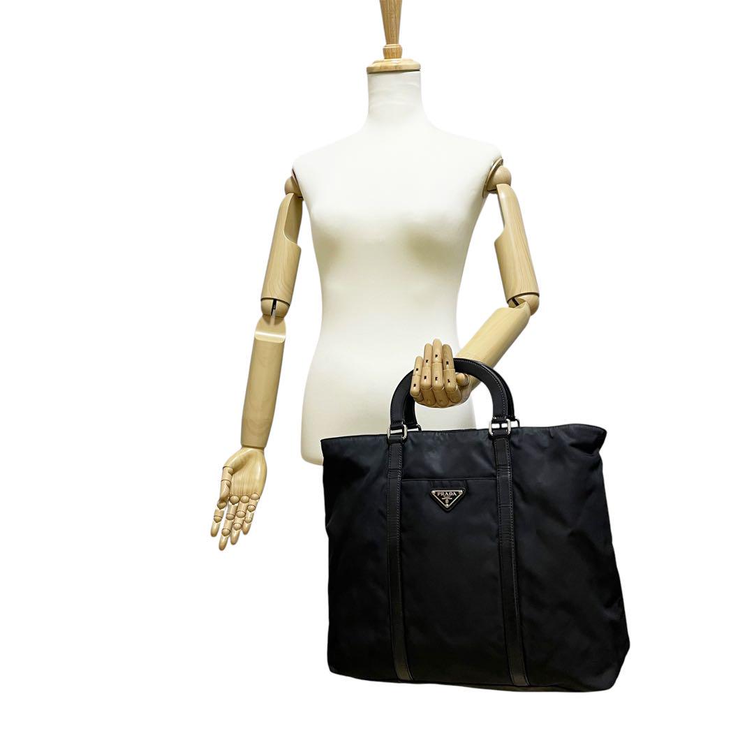 ✨良品✨　PRADA プラダ　ハンドバッグ　ブラック　ナイロン　レザー　手提げ