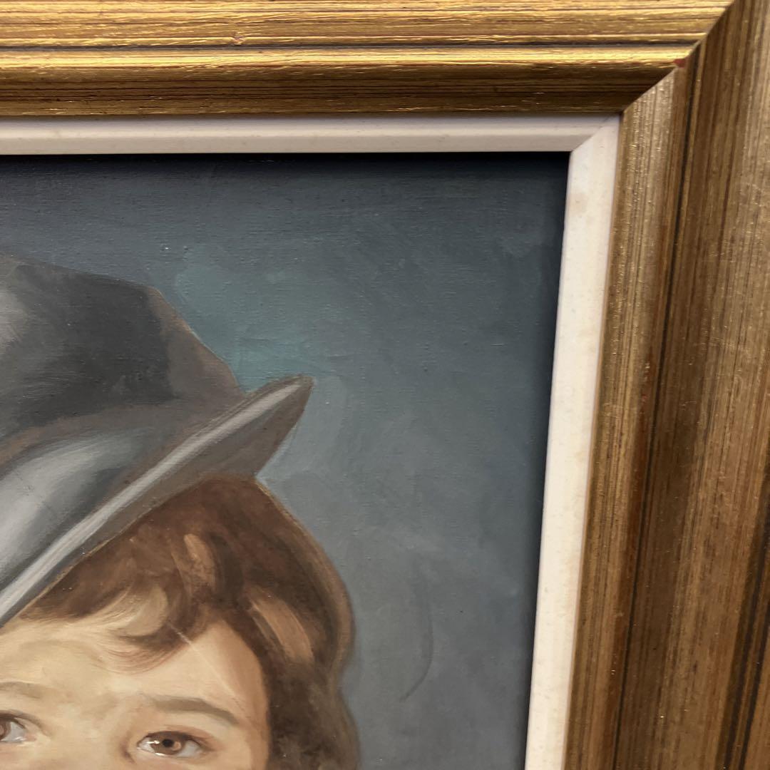 アンティーク 涙を流す 少年 木製フレーム 額縁 人物画 油絵 アンティーク 涙を流す 少年 木製フレーム 額縁 人物画 油絵