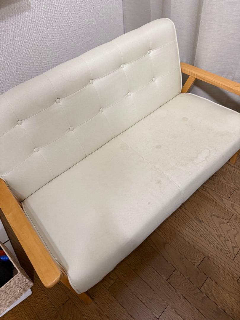 ホワイトファブリック2人掛けソファ