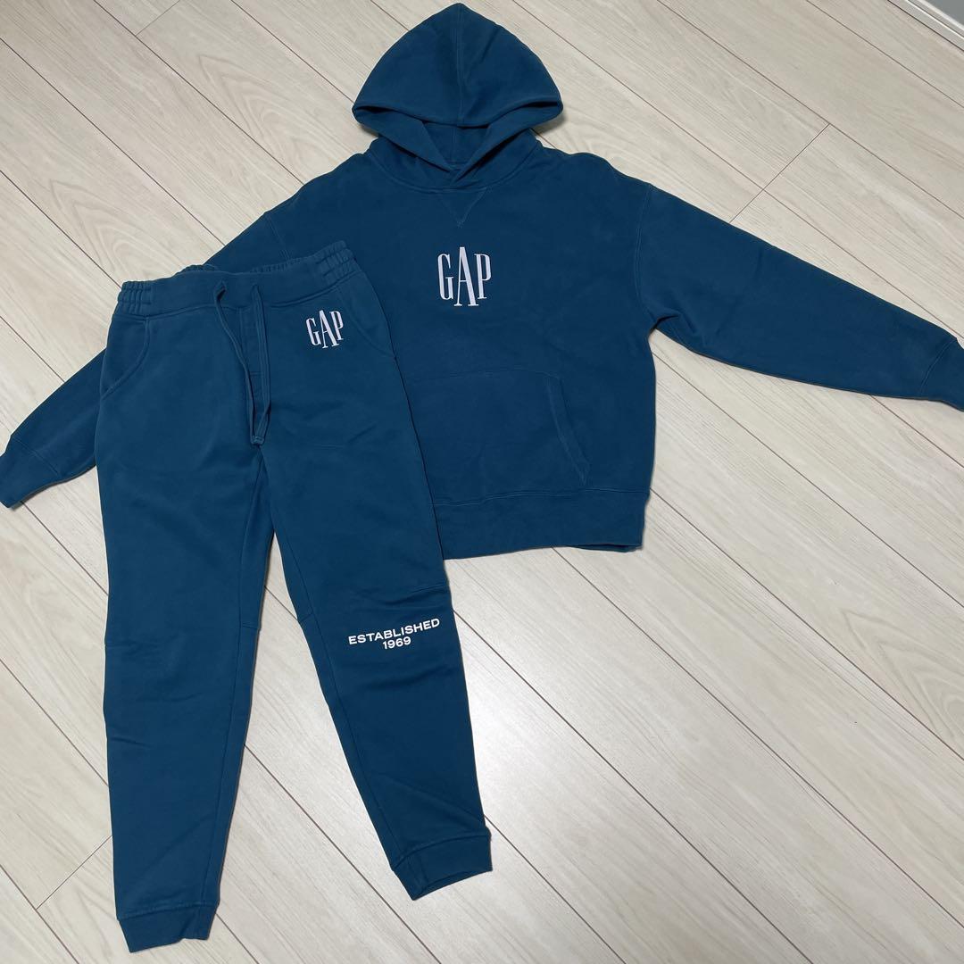 GAP セットアップ スウェット リフレクター 光 フード付き ブルー トップス