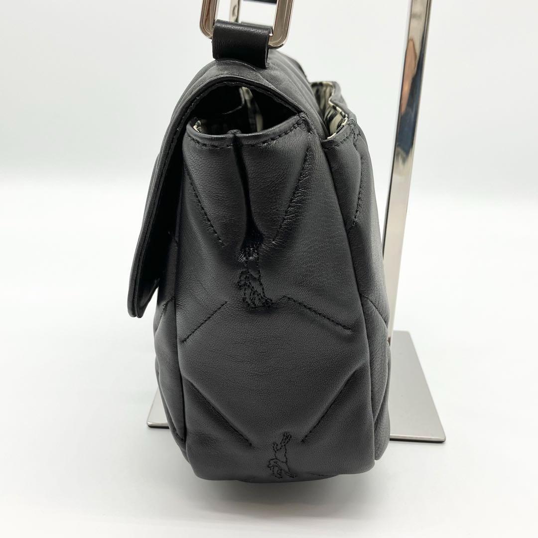 LONGCHAMP キルティング レザー ハンドバッグ 黒 アニマル