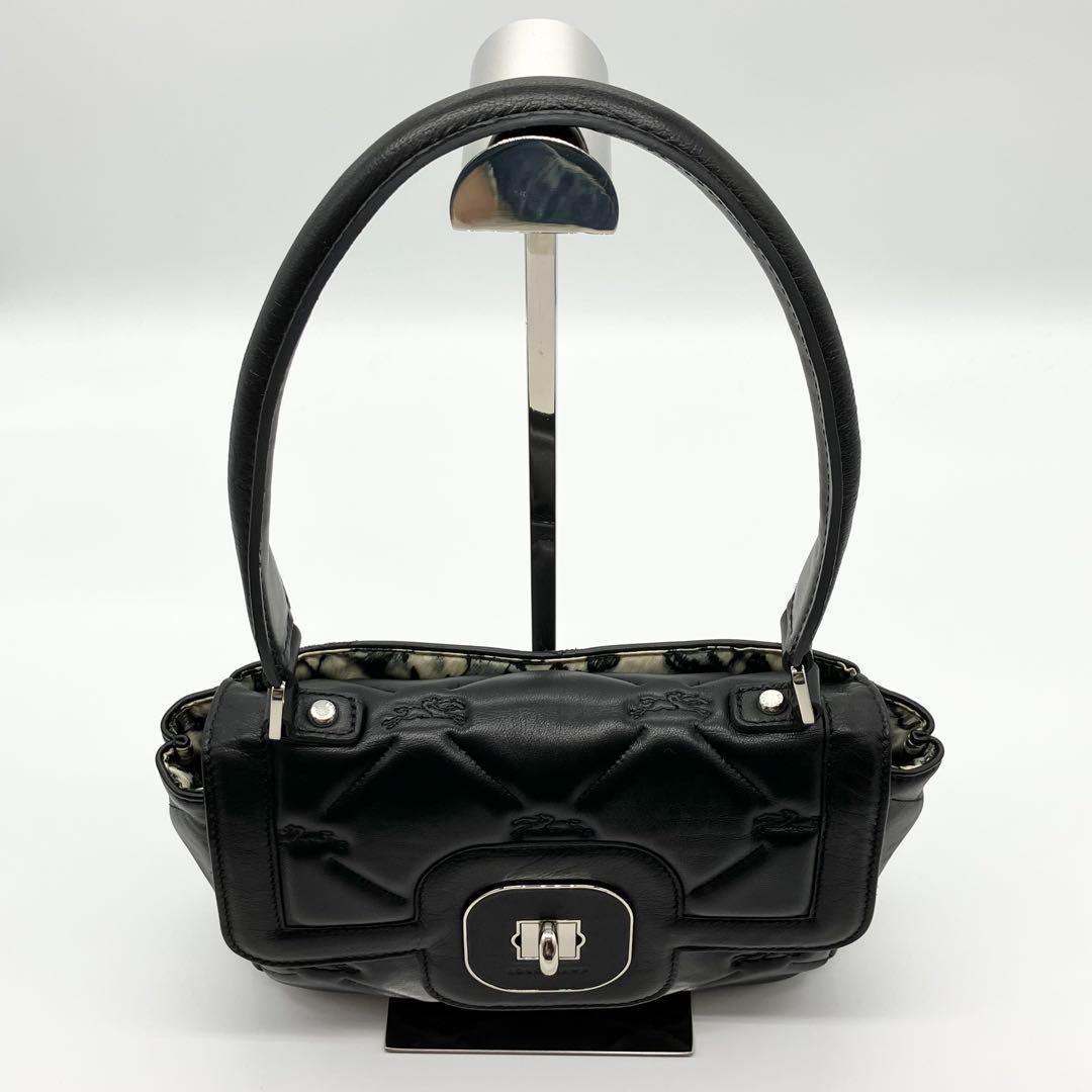 LONGCHAMP キルティング レザー ハンドバッグ 黒 アニマル
