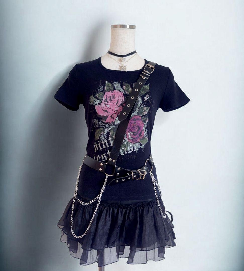 00s vintage y2k 当時物 ローズプリントT 平成ギャル ちびT