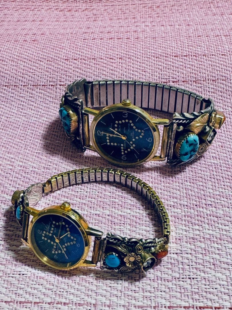 希少★NAVAJO ナバホ族 時計　ペアウォッチブレスレット男女2本セット