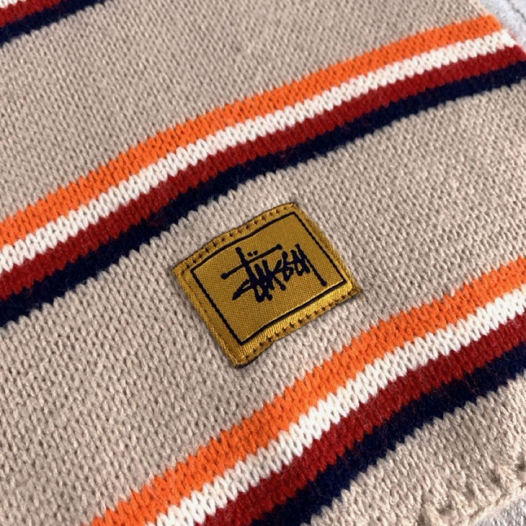 USA製 90s 00s old stussy マフラー ベージュ ボーダー