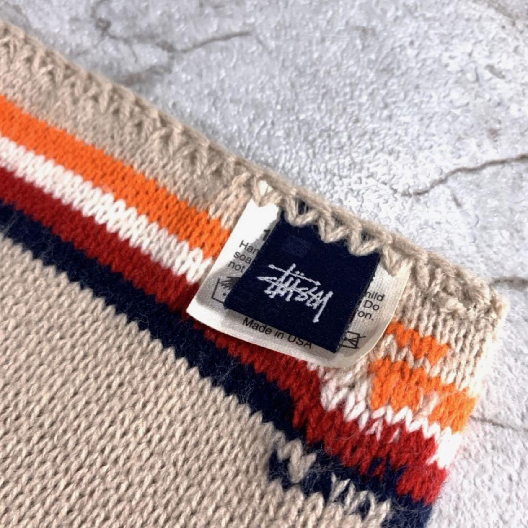 USA製 90s 00s old stussy マフラー ベージュ ボーダー