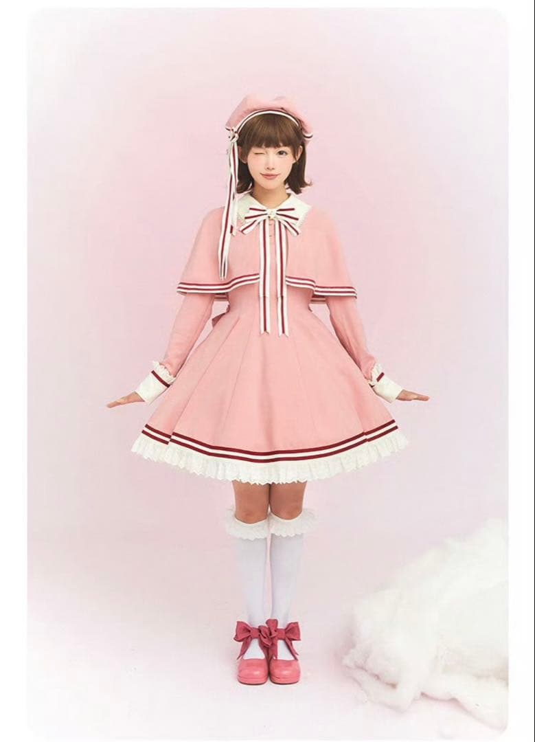 仲夏物语魔卡少女樱合作款系列粉缎带op贝雷帽洛丽塔裙