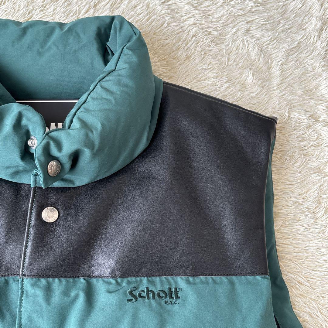 ☆新品未使用☆ Schott/LEATHER COMBI DOWN VEST