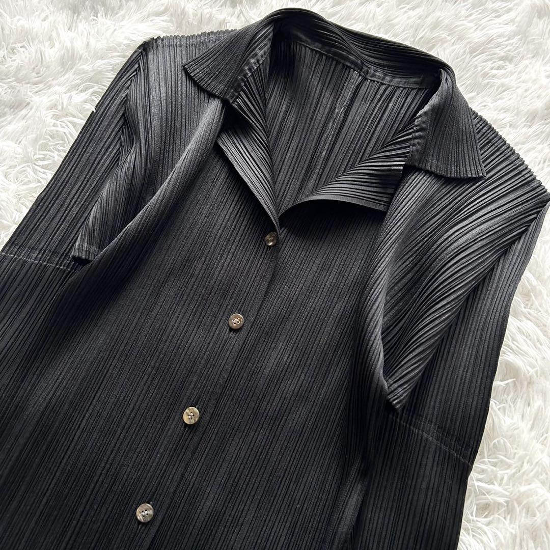 【福袋セール】の商品 極美品】PLEATS 3 黒 ブラウス シャツ 長袖 PLEASE トップス