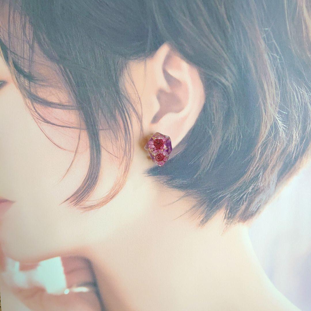 NO.301 ハンドメイド ピアス イヤリング レジン お花 鉱石風