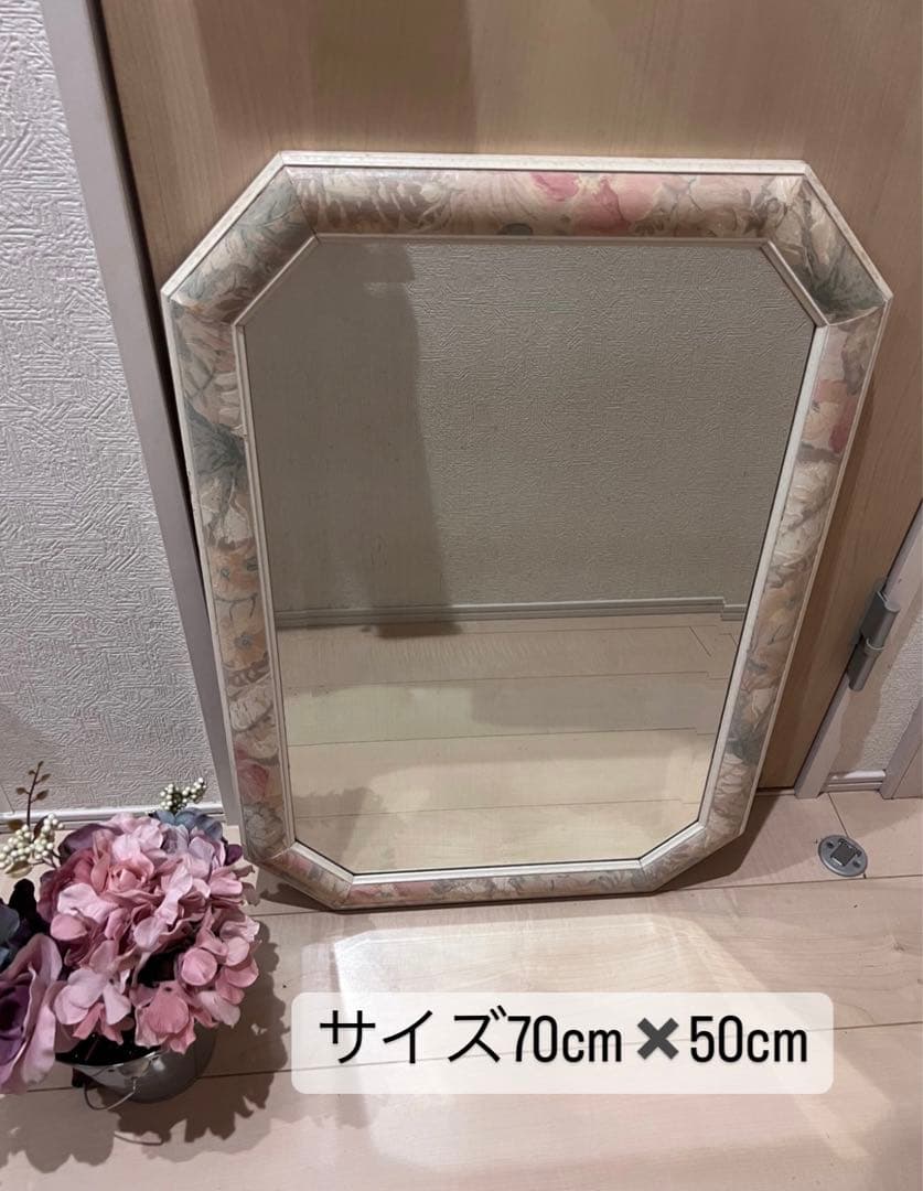 大型 イタリア製ウォールミラー アンティーク美しい木枠の色合い 八