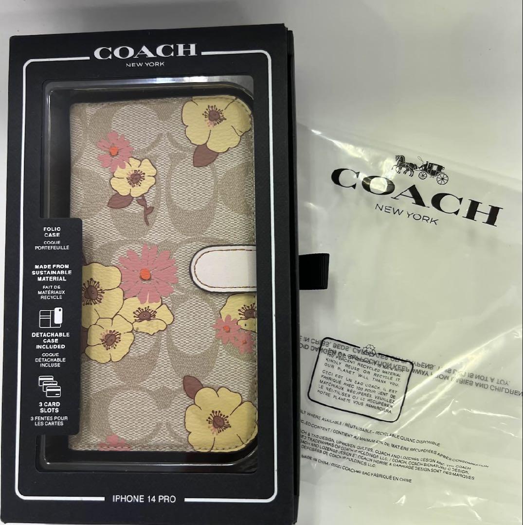 COACH コーチ iPhone14pro 手帳型ケース キャンバス フローラル