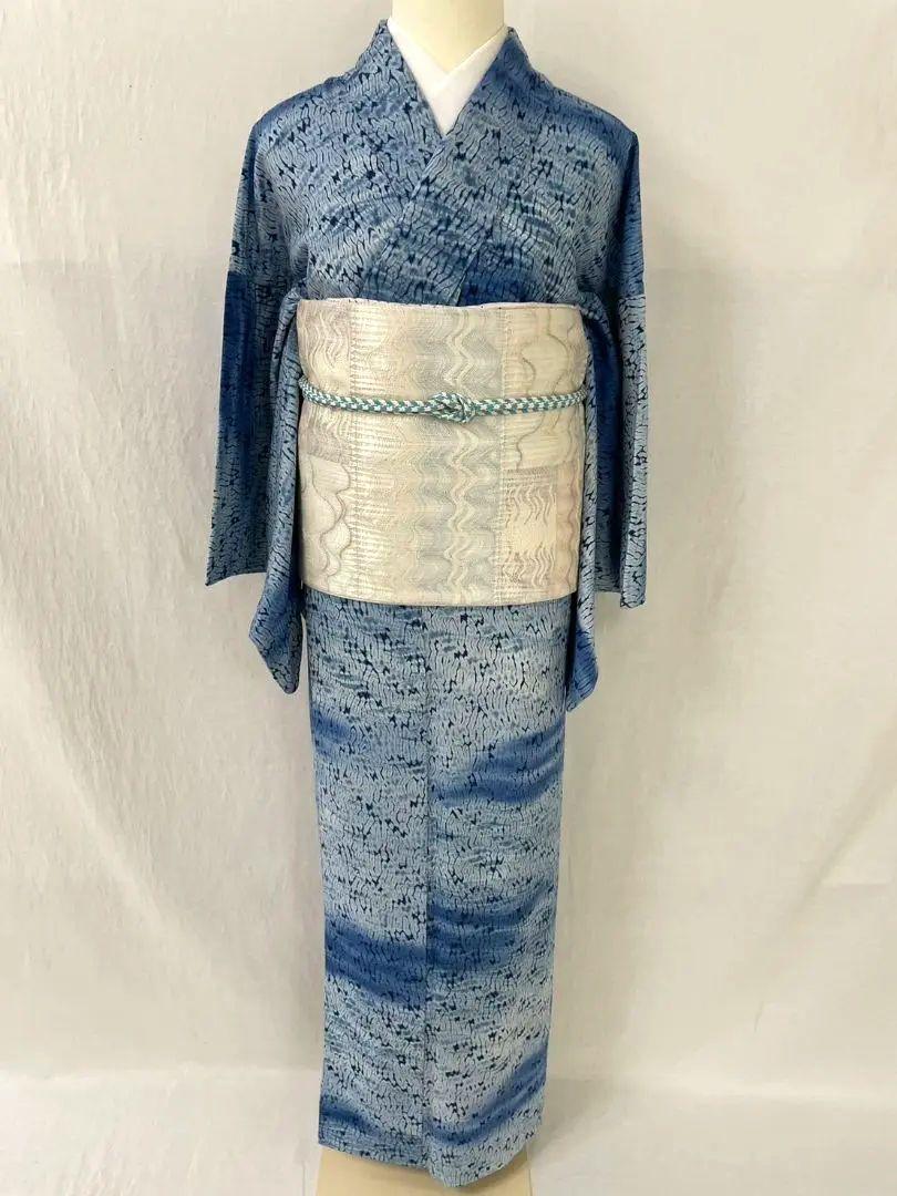 お見分け品　美品　正絹単衣　本藍杢目絞り単品