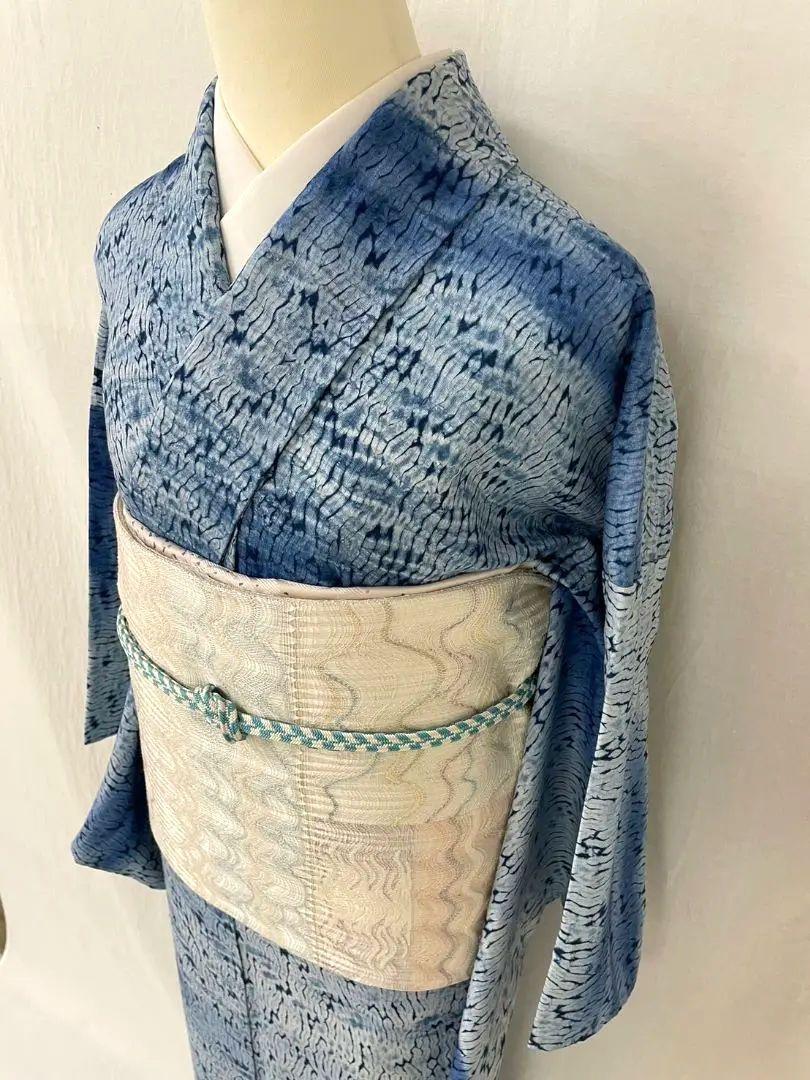 お見分け品　美品　正絹単衣　本藍杢目絞り単品