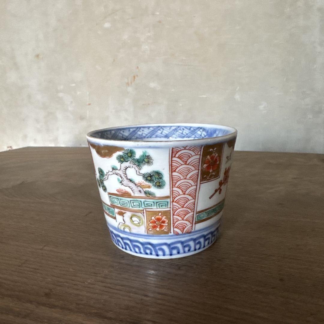 明治期　古伊万里　錦手松竹梅文様　そば猪口　K352