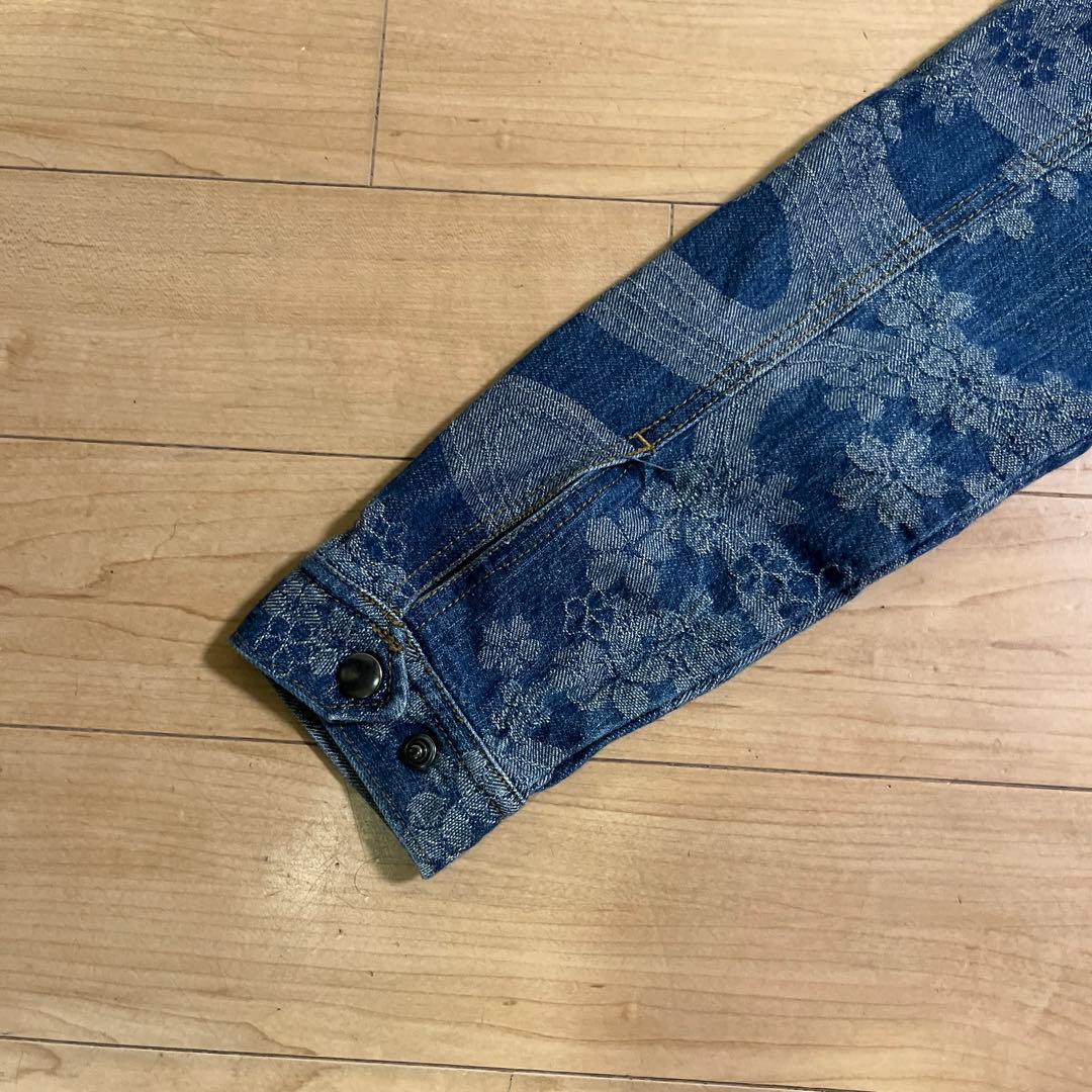 デニムブルー 花柄 波模様 オーバーオール デニムブルー 花柄 波模様 オーバーオール