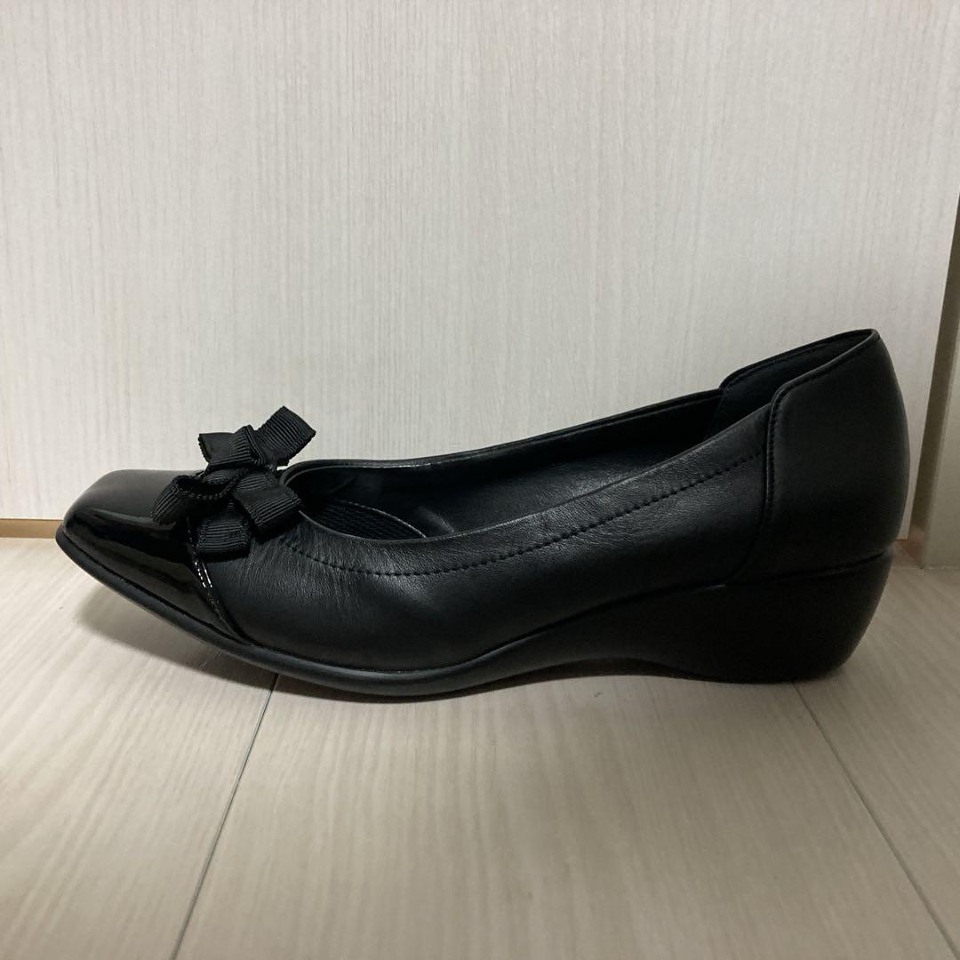 ダイアナ　ウェルフィット　モードウエッジリボンカッター　パンプス　ブラック