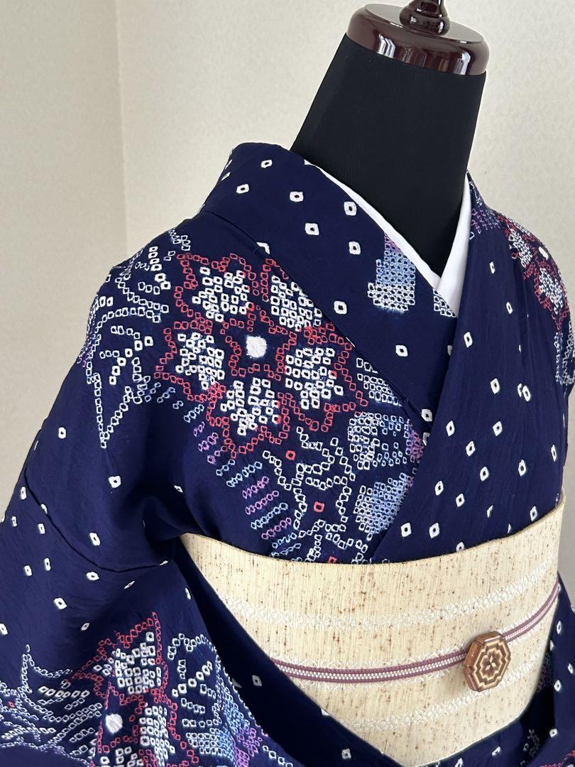 有松鳴海絞り　浴衣　高級　伝統工芸　扇舞草花文