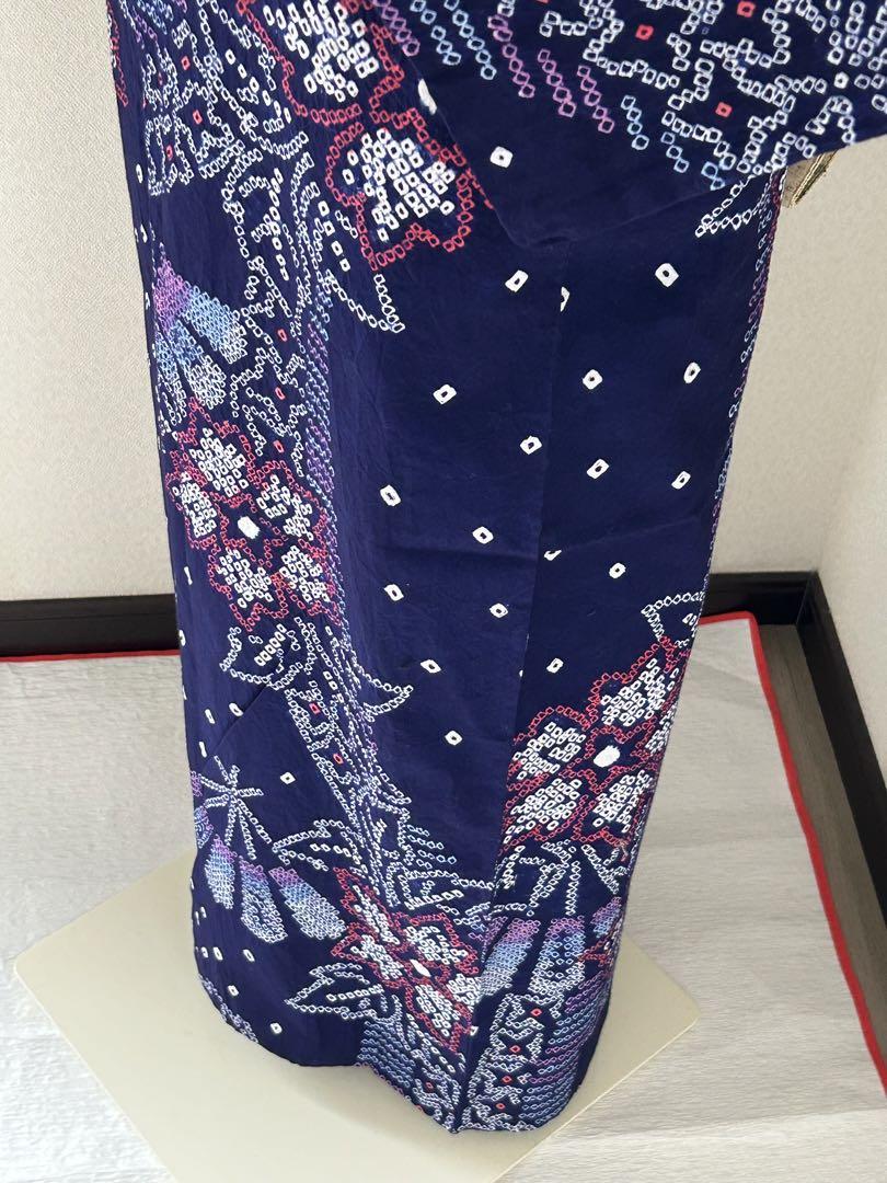 有松鳴海絞り　浴衣　高級　伝統工芸　扇舞草花文