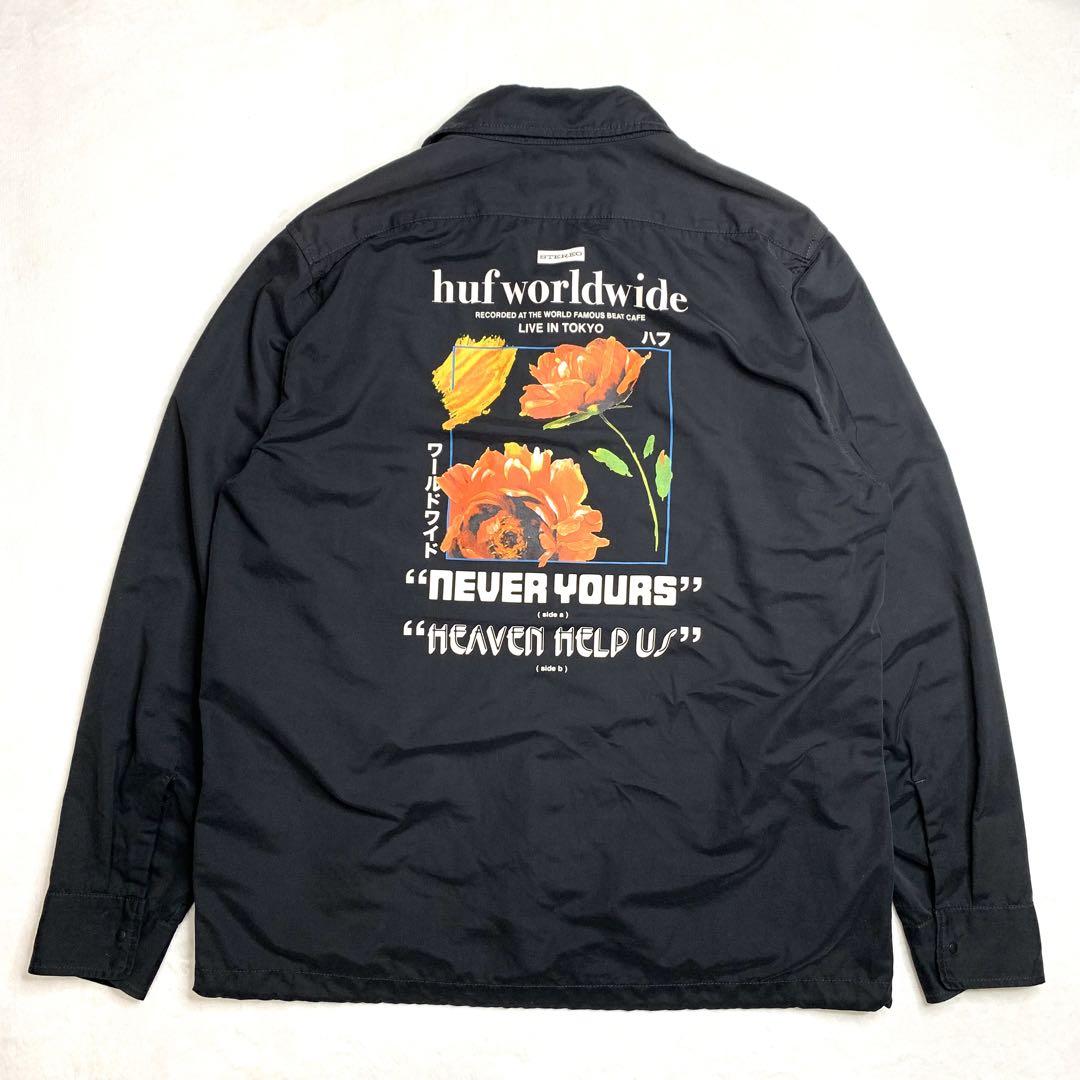 美品 HUF ハフ コーチジャケット バックプリント マットブラック