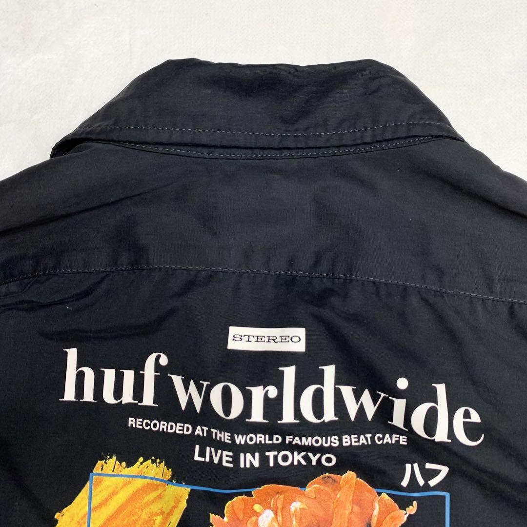 美品 HUF ハフ コーチジャケット バックプリント マットブラック